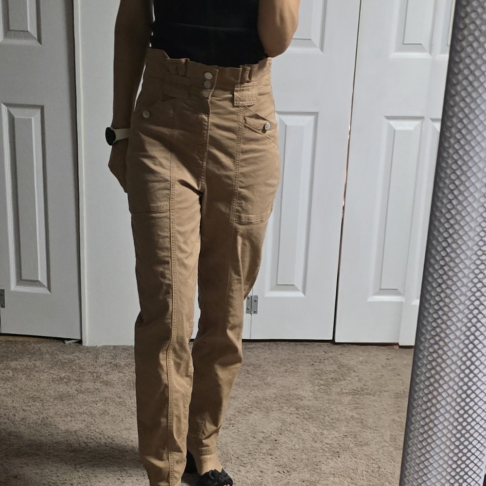 Veronica Beard Tan Straight-Leg Pants